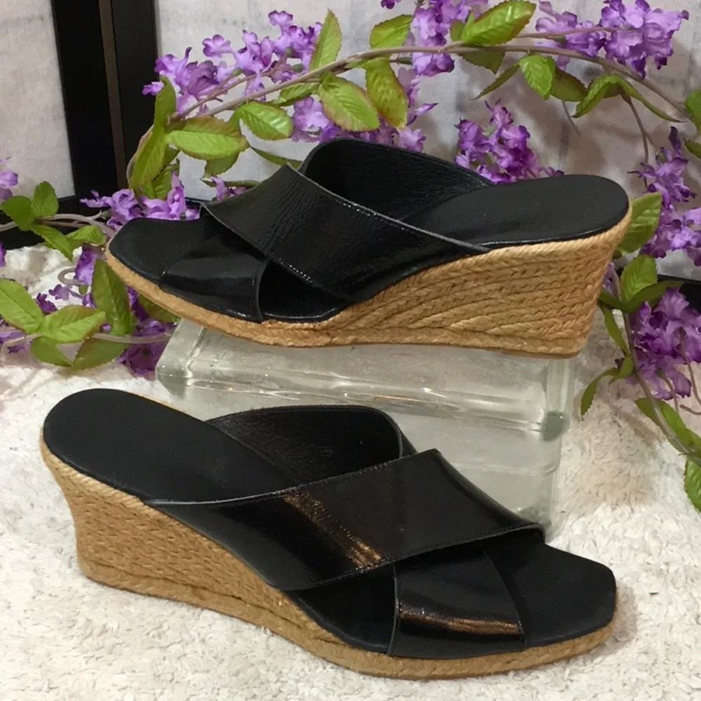 Eric Michael black leather platform wedge